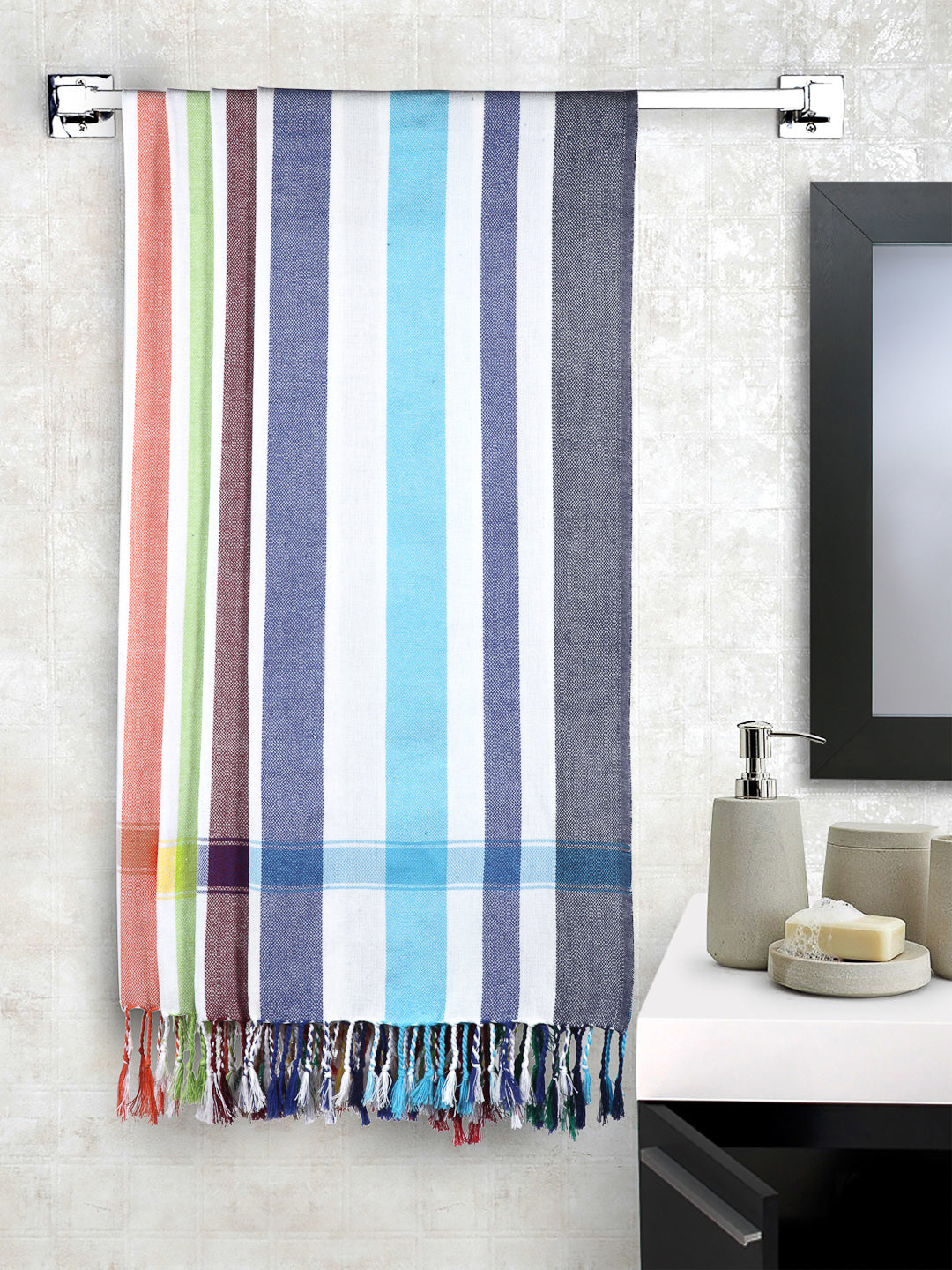 Arrabi Multi Striped Handwoven Cotton Bath Towel Set of 4 150 X 75 Cm