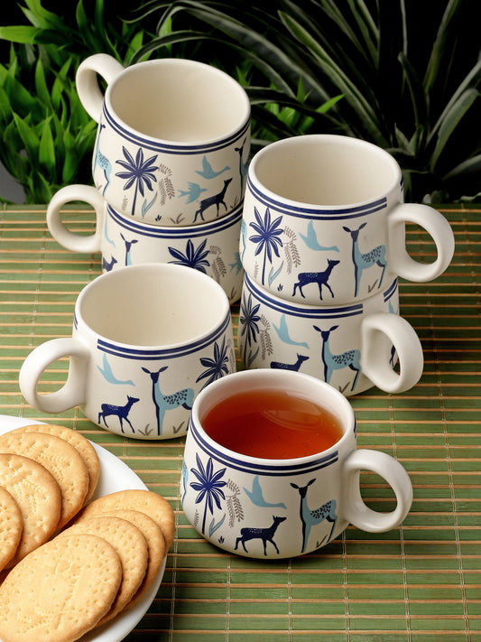 Handcrafted Printed Stoneware Matte Cartoon Tea set (Set of 6)