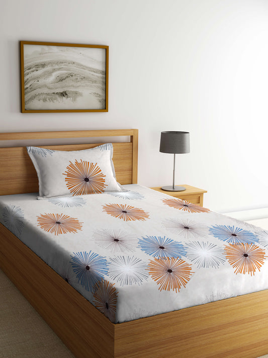 Arrabi Beige Graphic TC Cotton Blend Single Size Bedsheet with 1 Pillow Cover (215 X 150 cm)