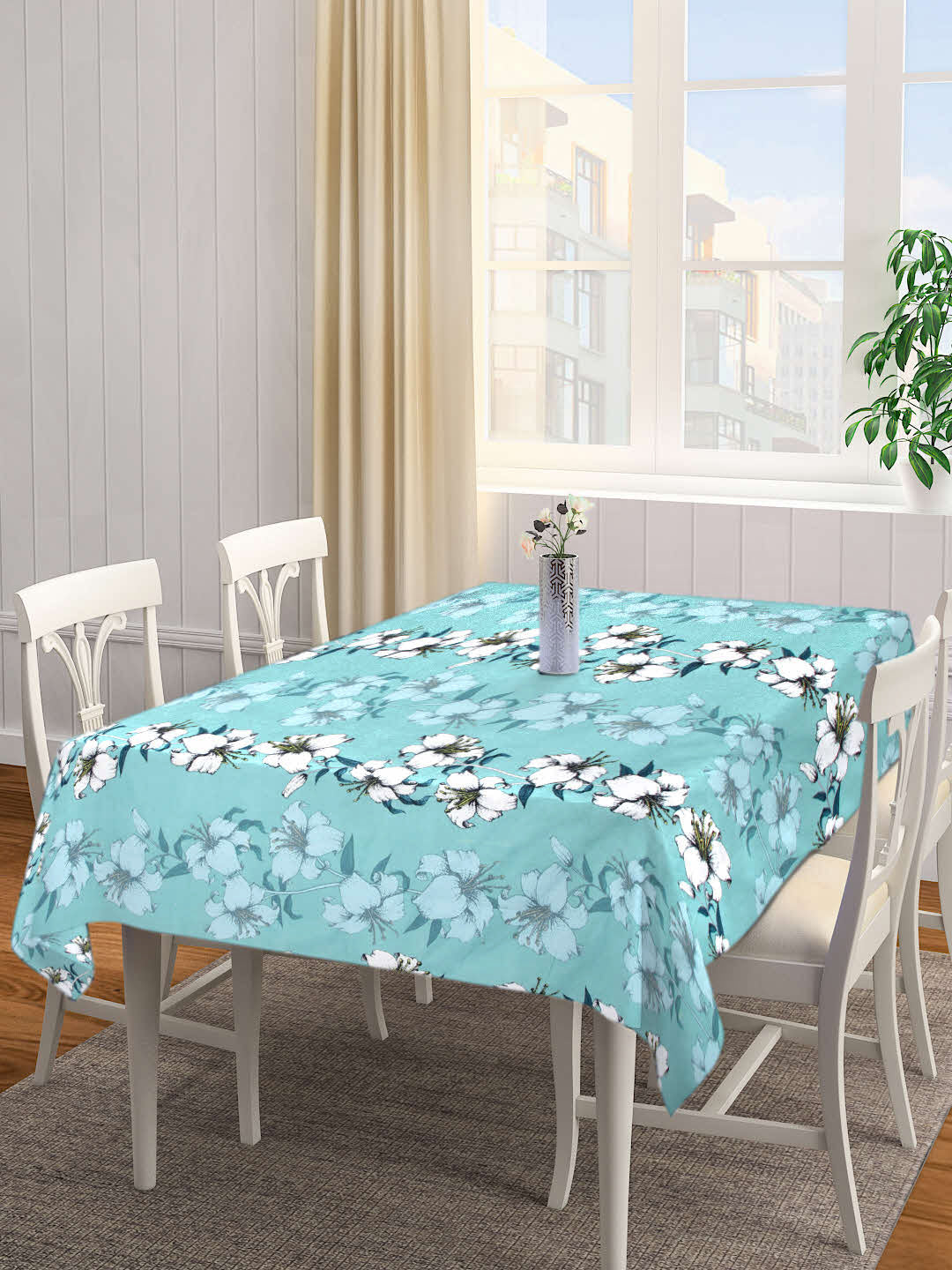 Arrabi Green Floral Cotton Blend 6 SEATER Table Cover (180 X 130 cm)