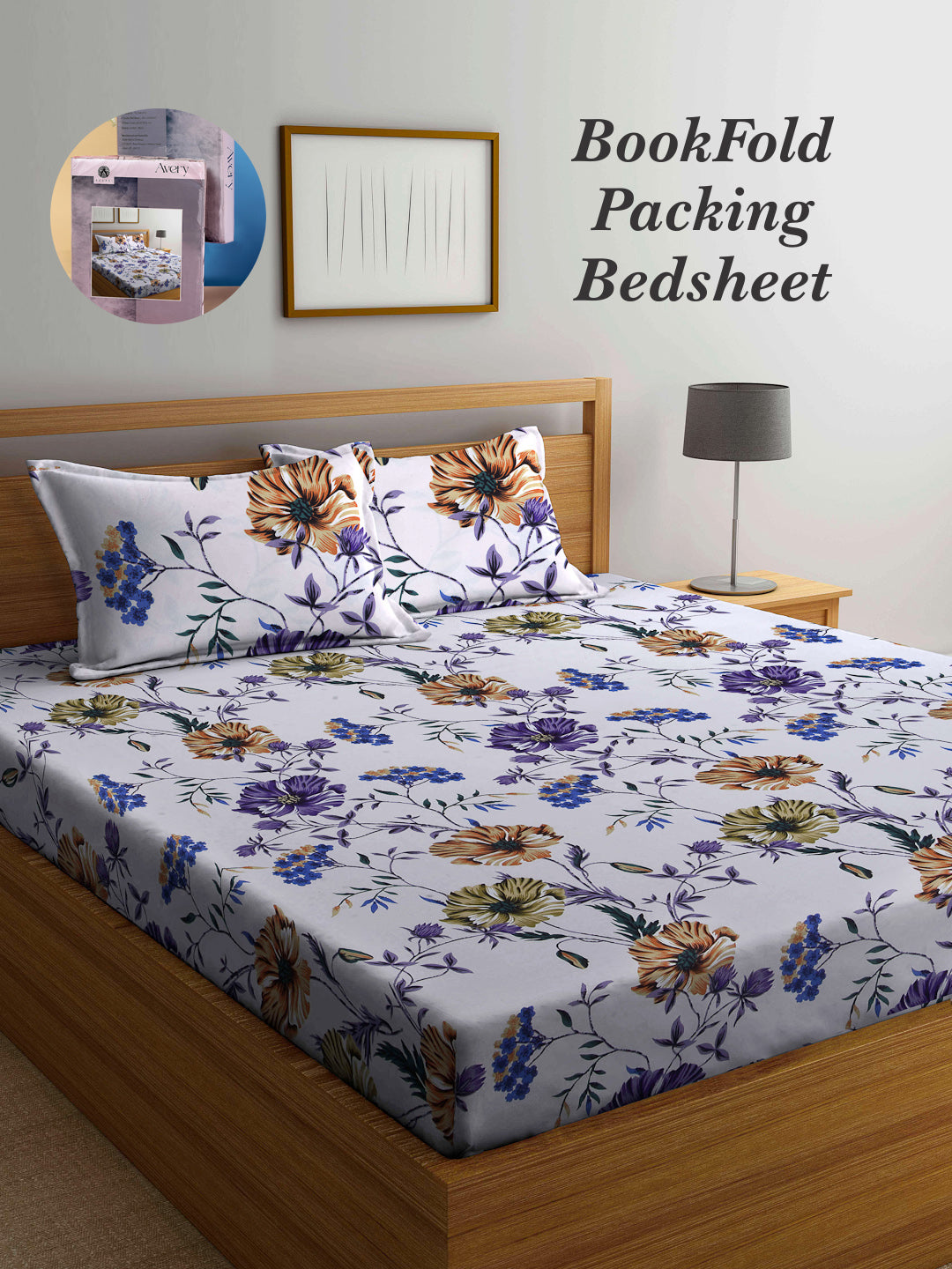 Arrabi Multi Floral TC Cotton Blend Super King Size Bookfold Bedsheet with 2 Pillow Covers (270 X 260 cm)