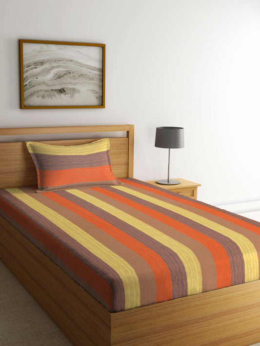 Arrabi Multi Stripes Handwoven Cotton Single Size Bedsheet with 1 Pillow Cover (230 x 150 cm)