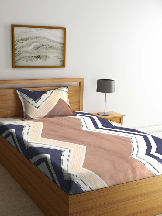Arrabi Multi Striped TC Cotton Blend Single Size Bedsheet with 1 Pillow Cover (215 x 150 cm)