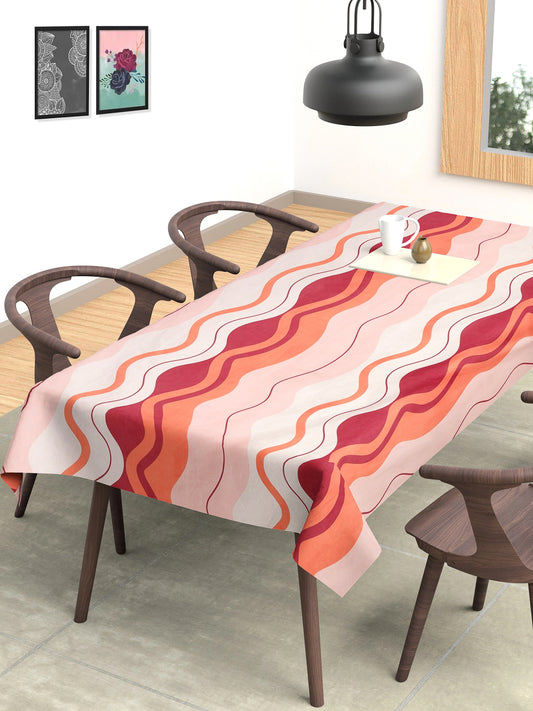 Arrabi Pink Striped Cotton Blend 8 SEATER Table Cover (215 x 150 cm)