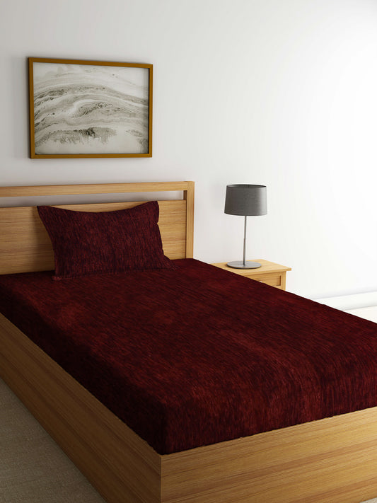 Arrabi Brown Solid Cotton Blend Chenille Single Size Bedsheet with 1 Pillow Cover (225 x 150 cm)