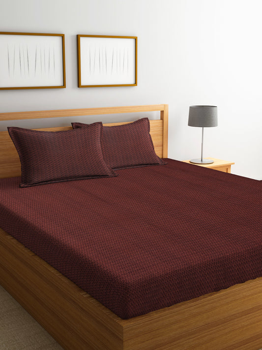 Arrabi Brown Stripes Handwoven Cotton Super King Size Bedsheet with 2 Pillow Covers (270 X 270 cm)