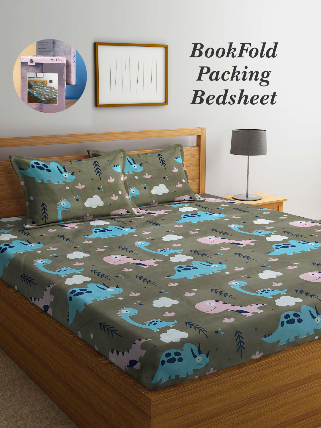 Arrabi Brown Cartoon TC Cotton Blend King Size Bookfold Bedsheet with 2 Pillow Covers (250 X 215 cm)