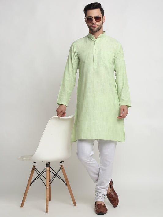 Arrabi Men Green Pure Cotton Solid Kurta with Churidar Pyjama