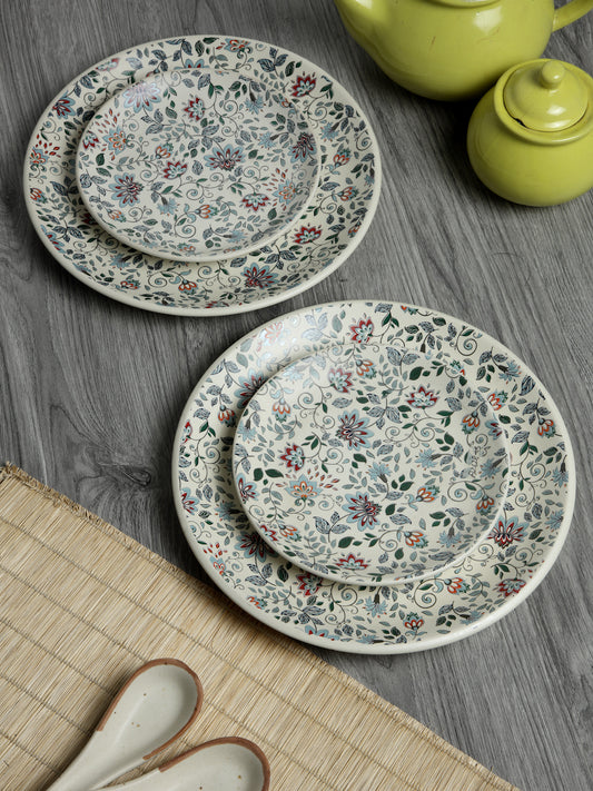 Handcrafted & Hand Printed Stoneware Matte Plates (Set of 4)