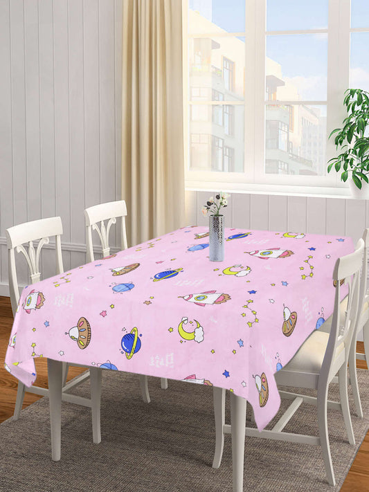 Arrabi Pink Cartoon Cotton Blend 6 SEATER Table Cover (180 X 130 cm)