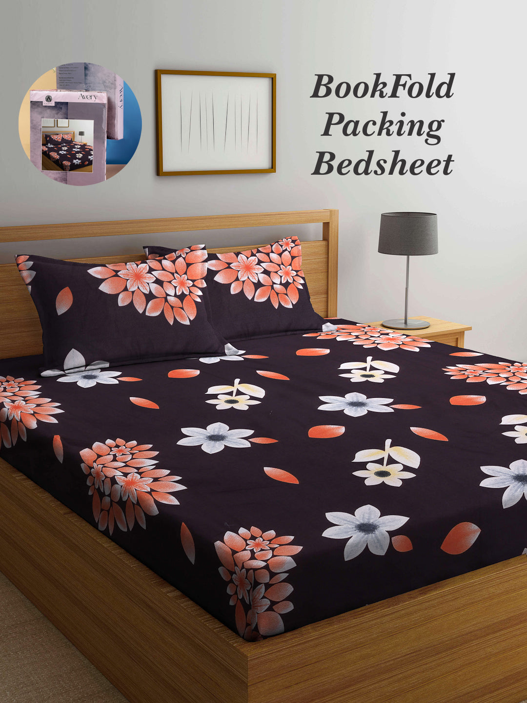 Arrabi Brown Floral TC Cotton Blend King Size Bookfold Bedsheet with 2 Pillow Covers (250 X 215 cm)