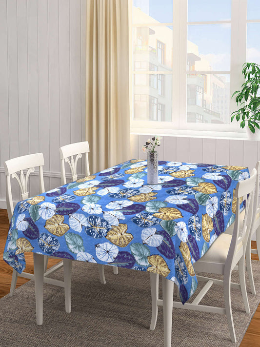 Arrabi Blue Leaf Cotton Blend 6 SEATER Table Cover (180 X 130 cm)