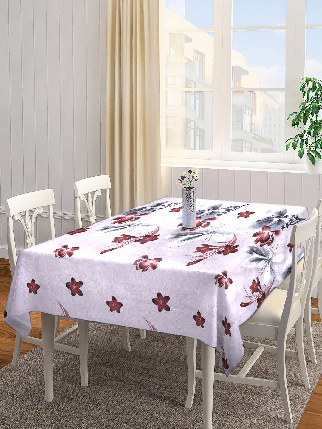 Arrabi Brown Floral Cotton Blend 6 SEATER Table Cover (180 X 130 cm)