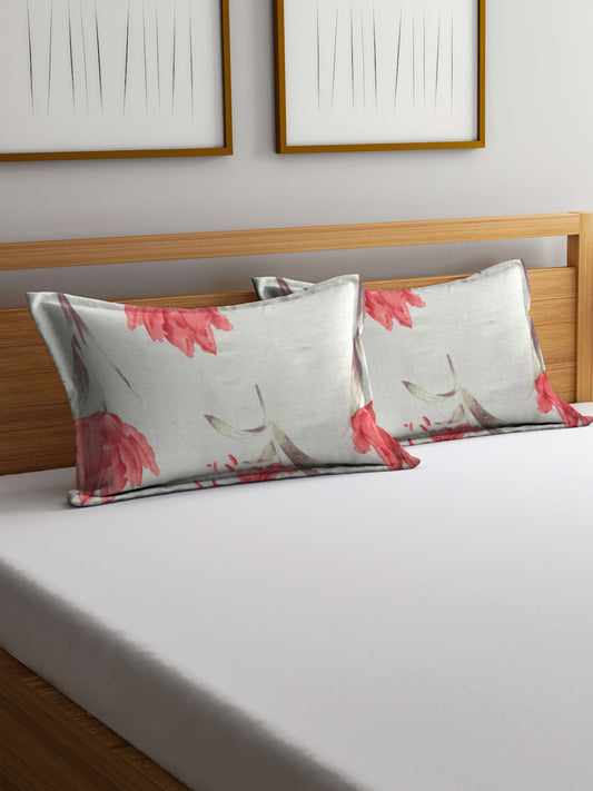 Arrabi Peach Floral TC Cotton Blend Set of 2 Pillow Covers (70 x 45 cm)