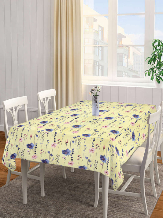 Arrabi Yellow Floral Cotton Blend 6 SEATER Table Cover (180 X 130 cm)