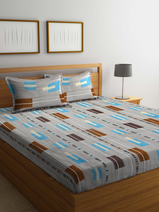 Arrabi Multi Geometric TC Cotton Blend King Size Bedsheet with 2 Pillow Covers (250 X 215 cm)