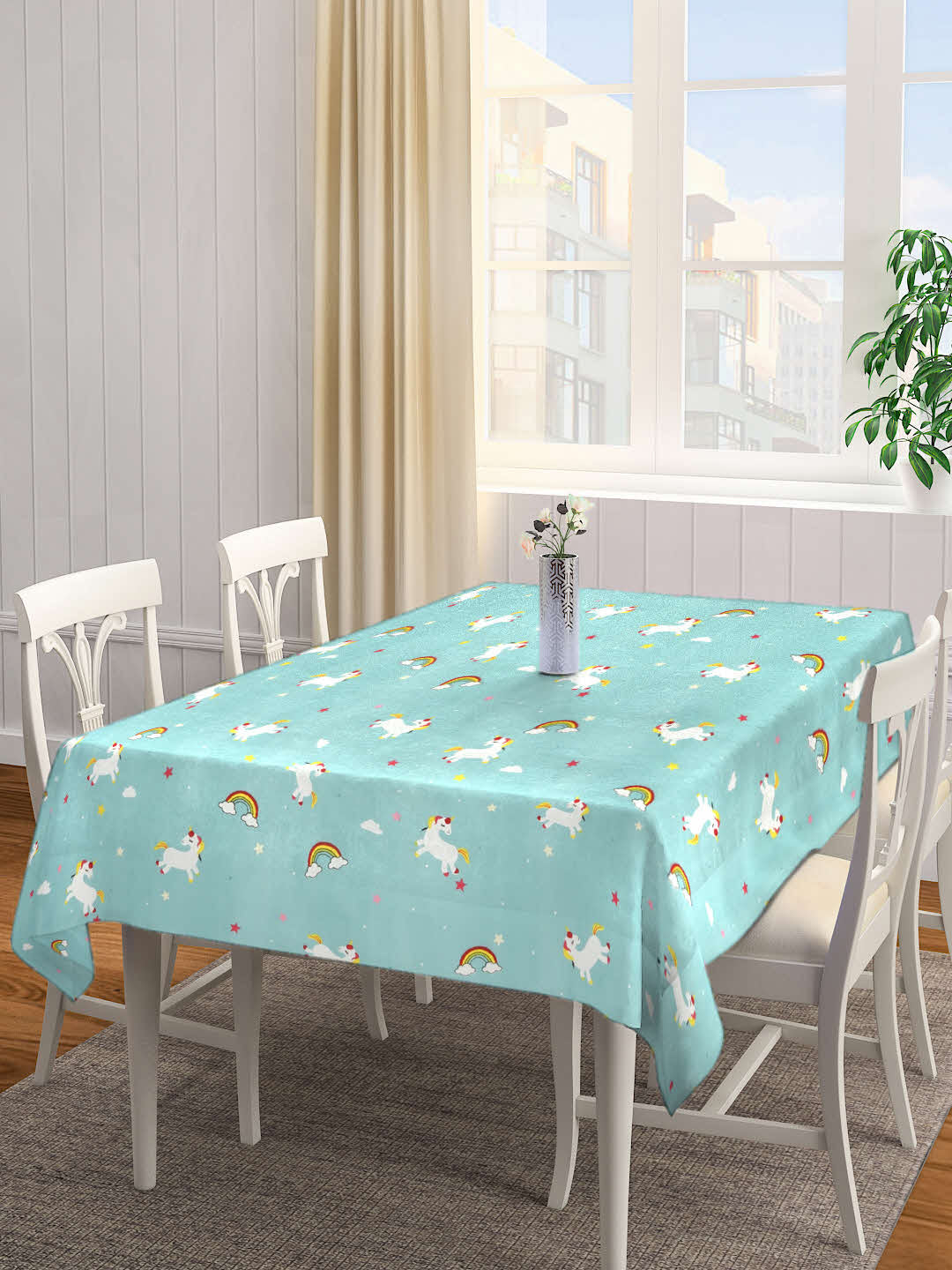 Arrabi Multi Cartoon Cotton Blend 8 SEATER Table Cover (215 x 150 cm)