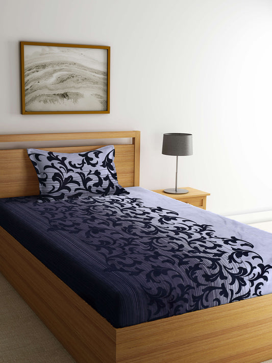 Arrabi Black Indian TC Cotton Blend Single Size Bedsheet with 1 Pillow Cover (215 x 150 cm)