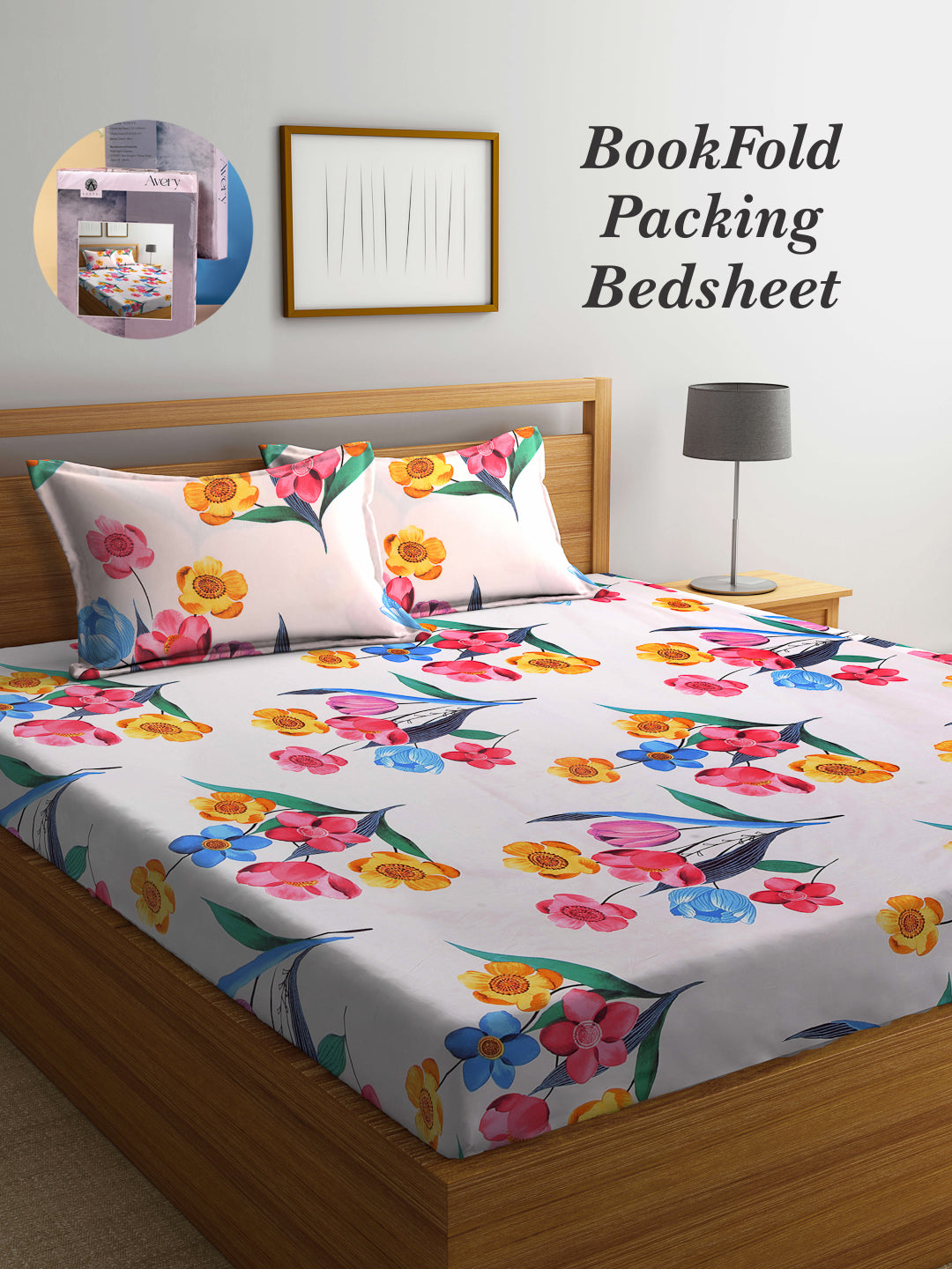 Arrabi Multi Floral TC Cotton Blend King Size Bookfold Bedsheet with 2 Pillow Covers (250 X 215 cm)