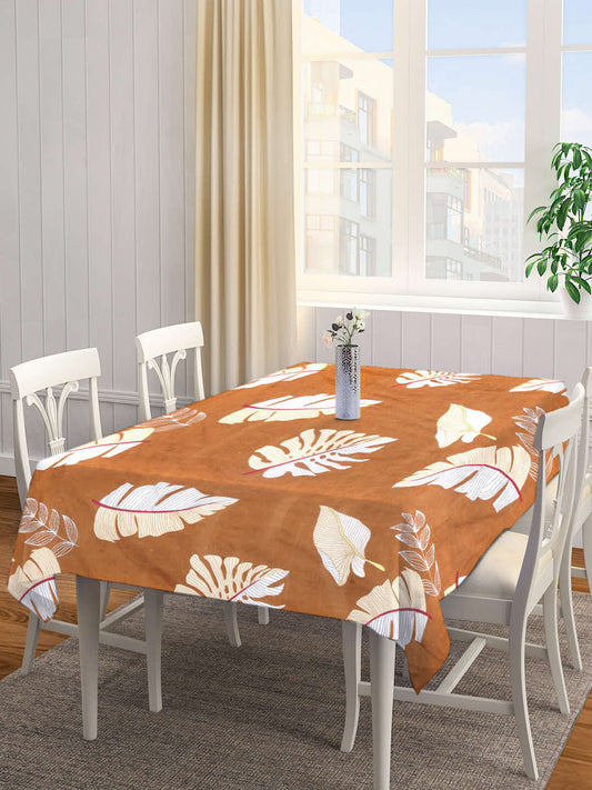 Arrabi Brown Leaf Cotton Blend 8 SEATER Table Cover (215 X 150 cm)