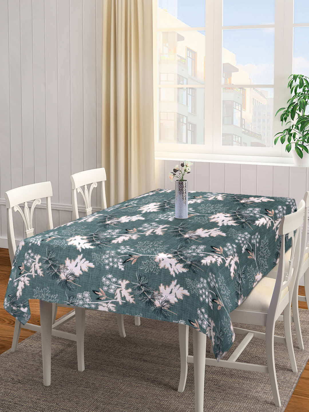 Arrabi Green Leaf Cotton Blend 6 SEATER Table Cover (180 X 130 cm)