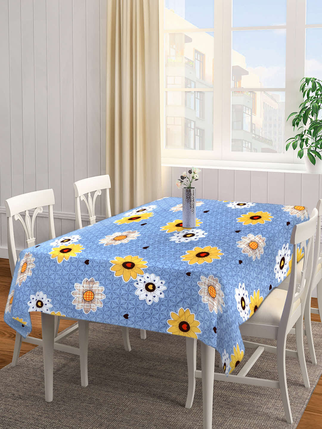 Arrabi Grey Floral Cotton Blend 6 SEATER Table Cover (180 X 130 cm)