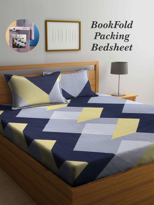 Arrabi Multi Graphic TC Cotton Blend King Size Bookfold Bedsheet with 2 Pillow Covers (250 X 220 cm)