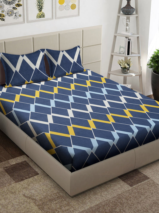 Arrabi Grey Geometric TC Cotton Blend King Size Bedsheet with 2 Pillow Covers (250 x 215 cm)