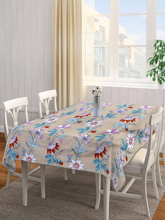 Arrabi Brown Floral Cotton Blend 8 SEATER Table Cover (215 X 150 cm)