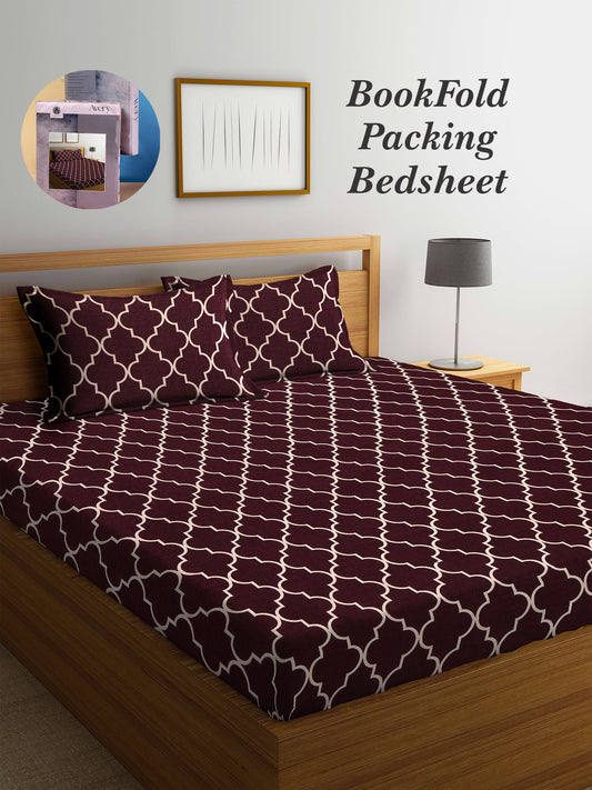 Arrabi Brown Indian TC Cotton Blend King Size Bookfold Bedsheet with 2 Pillow Covers (250 X 220 cm)