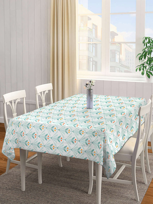 Arrabi Green Floral Cotton Blend 8 SEATER Table Cover (215 X 150 cm)