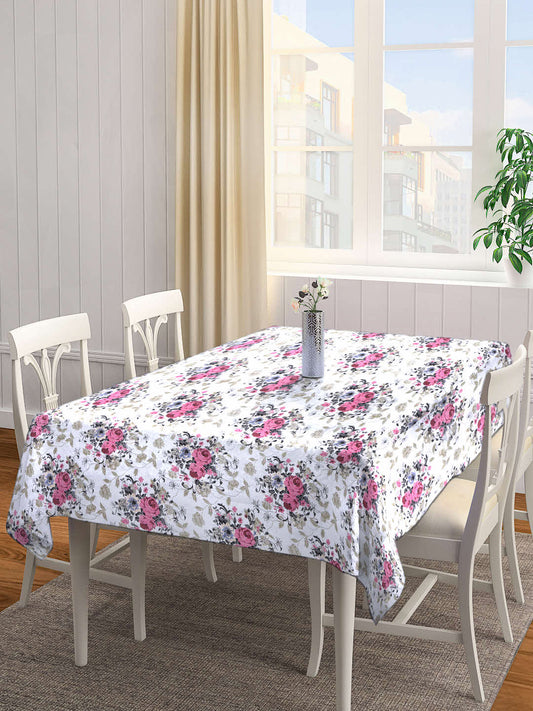 Arrabi White Floral Cotton Blend 6 SEATER Table Cover (180 X 130 cm)