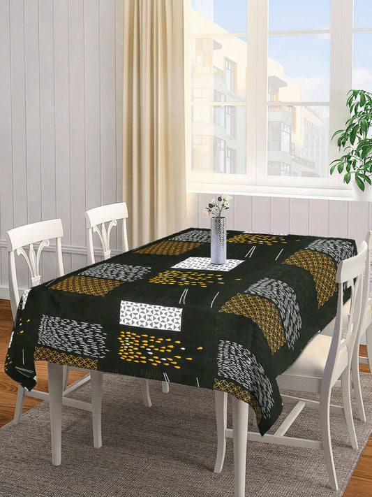 Arrabi Green Geometric Cotton Blend 8 SEATER Table Cover (215 X 150 cm)