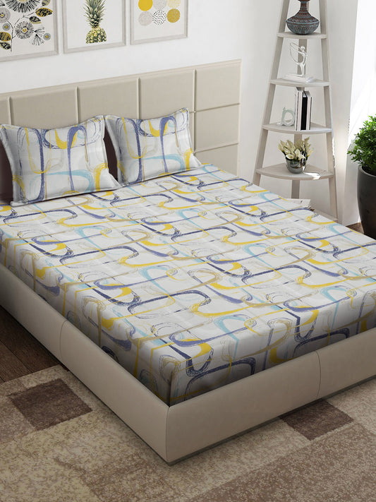 Arrabi Multi Abstract TC Cotton Blend King Size Bedsheet with 2 Pillow Covers (250 x 215 cm)