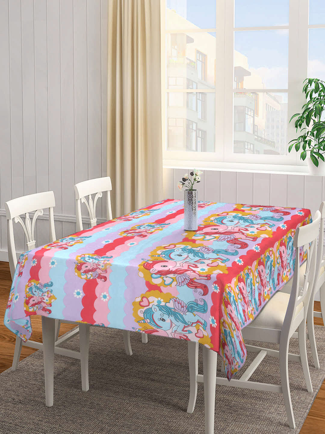 Arrabi Multi Cartoon Cotton Blend 8 SEATER Table Cover (215 x 150 cm)