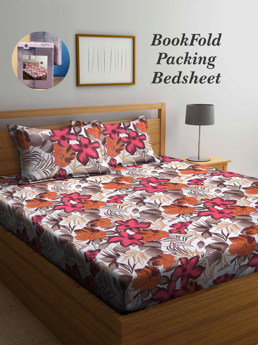 Arrabi Multi Floral TC Cotton Blend King Size Bookfold Bedsheet with 2 Pillow Covers (250 X 220 cm)