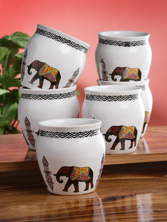 Arrabi Multi Ceramic Elephant Kullar set (Set of 6)