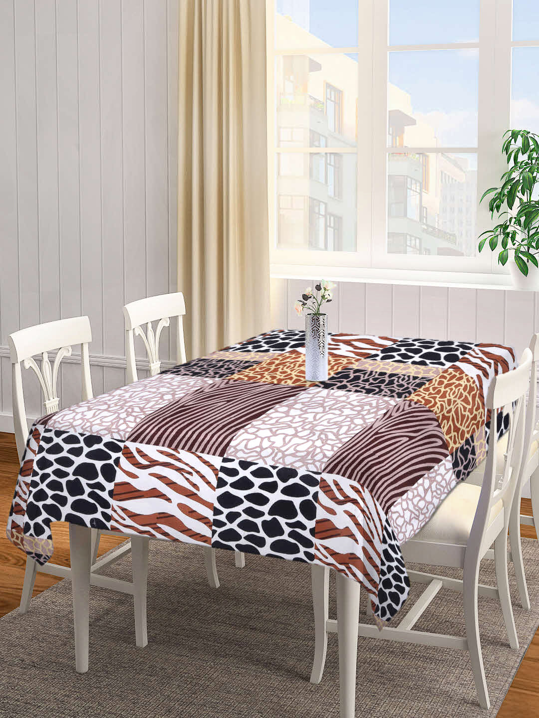 Arrabi Brown Graphic Cotton Blend 8 SEATER Table Cover (225 X 150 cm)