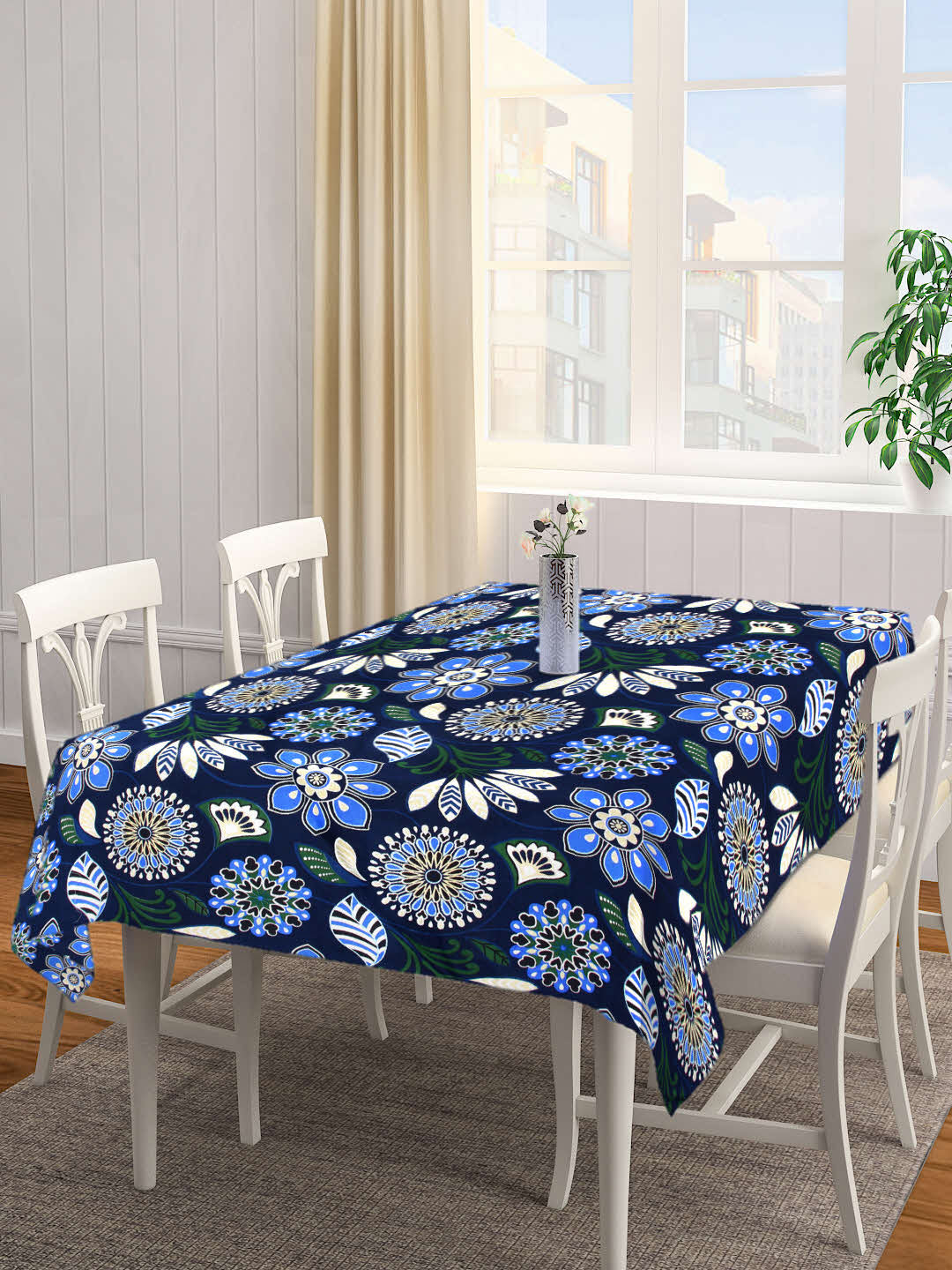 Arrabi Blue Indian Cotton Blend 6 SEATER Table Cover (180 X 130 cm)