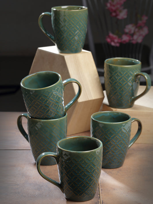 Textured Set of 6 Ceramic Mugs