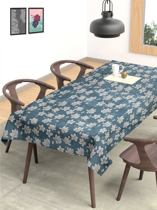 Arrabi Blue Floral Cotton Blend 6 SEATER Table Cover (180 x 130 cm)