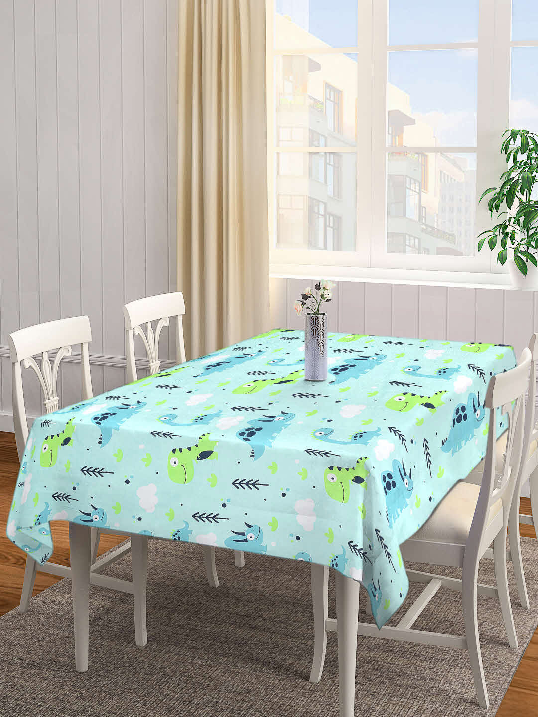 Arrabi Green Cartoon Cotton Blend 8 SEATER Table Cover (215 X 150 cm)