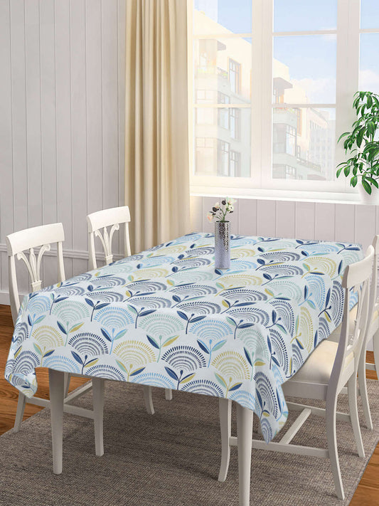 Arrabi Blue Leaf Cotton Blend 6 SEATER Table Cover (180 X 130 cm)