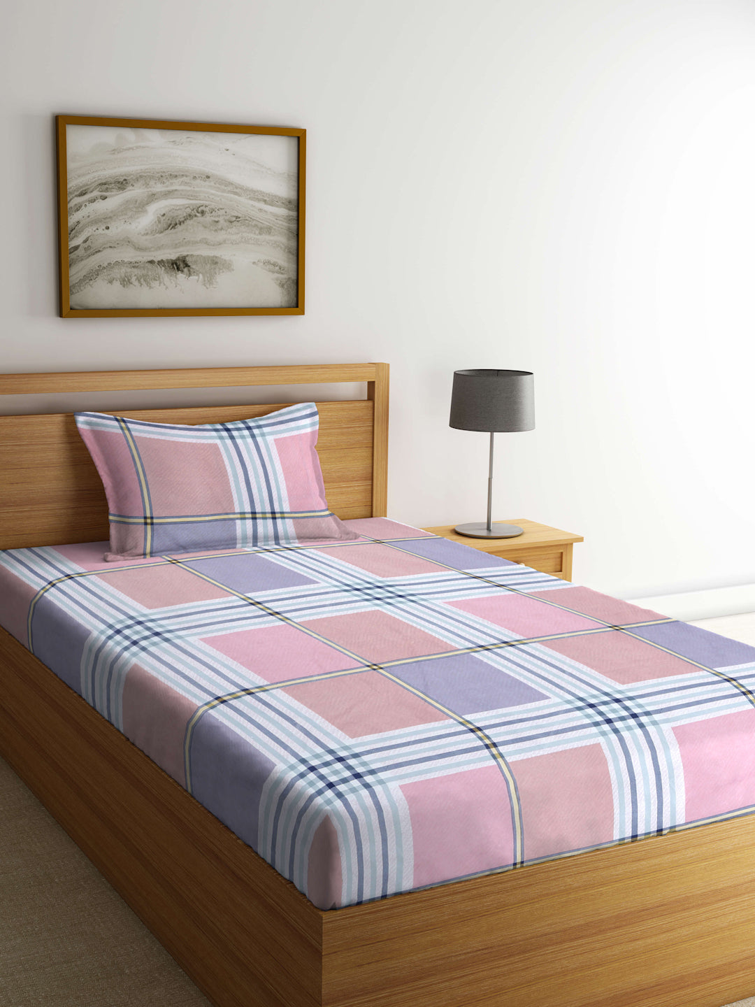 Arrabi Multi Geometric TC Cotton Blend Single Size Bedsheet with 1 Pillow Cover (215 X 150 cm)