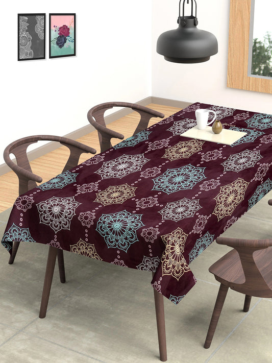 Arrabi Violet Floral Cotton Blend 8 SEATER Table Cover (215 x 150 cm)