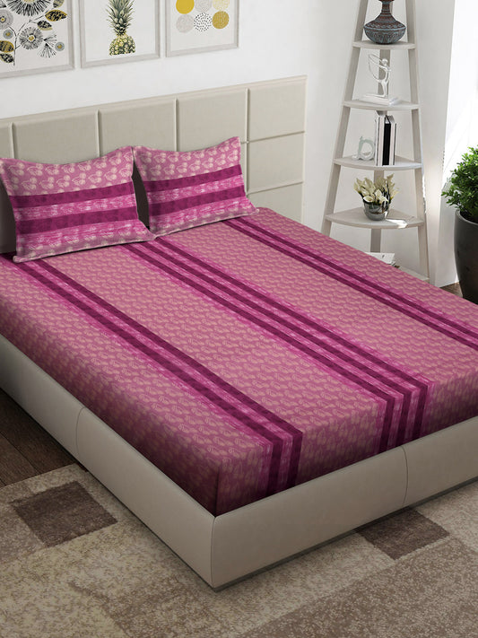Arrabi Pink Floral 100% Handwoven Cotton Super King Size Bedsheet with 2 Pillow Covers (270 x 260 cm)