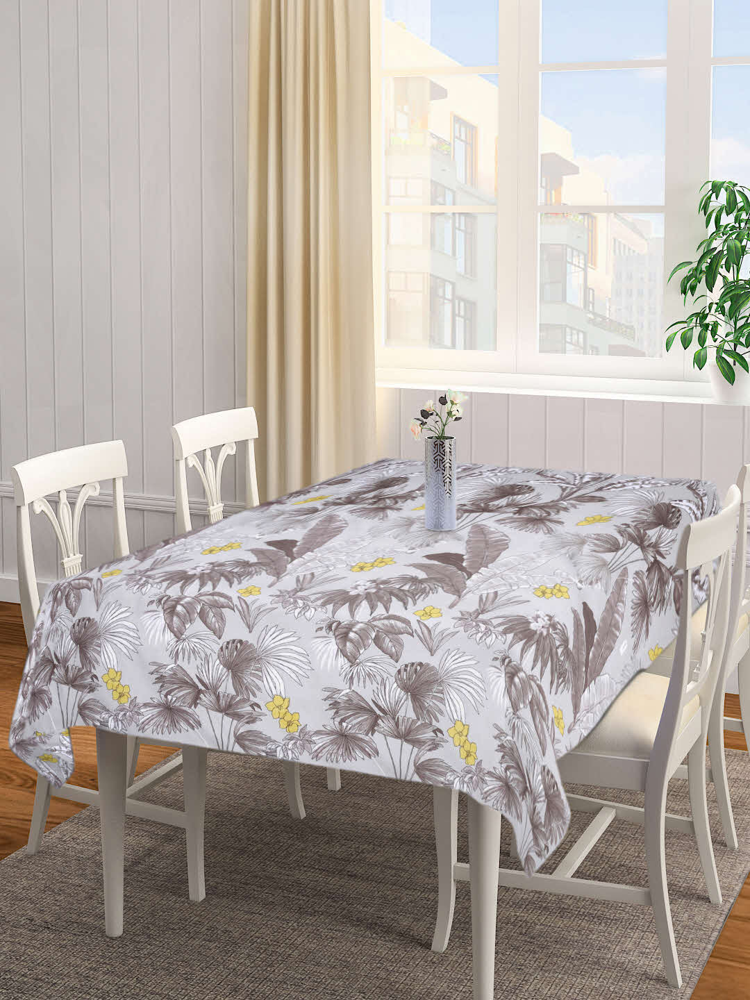 Arrabi Brown Leaf Cotton Blend 6 SEATER Table Cover (180 X 130 cm)