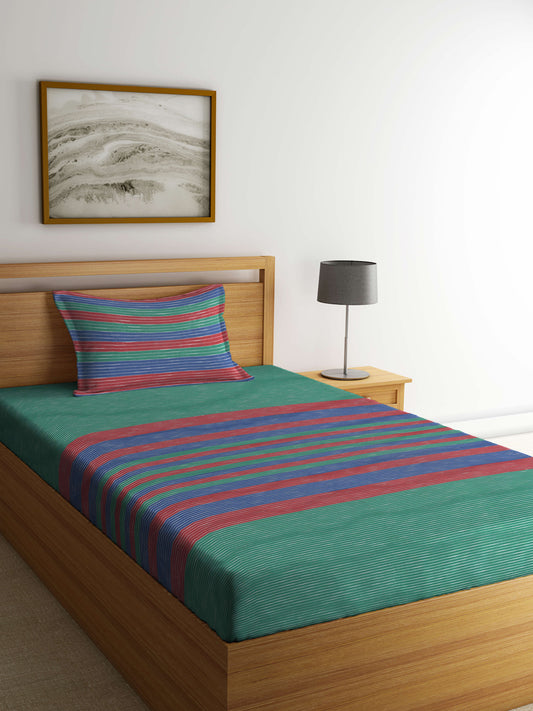Arrabi Multi Geometric Handwoven Cotton Single Size Bedsheet with 1 Pillow Cover (215 x 150 cm)