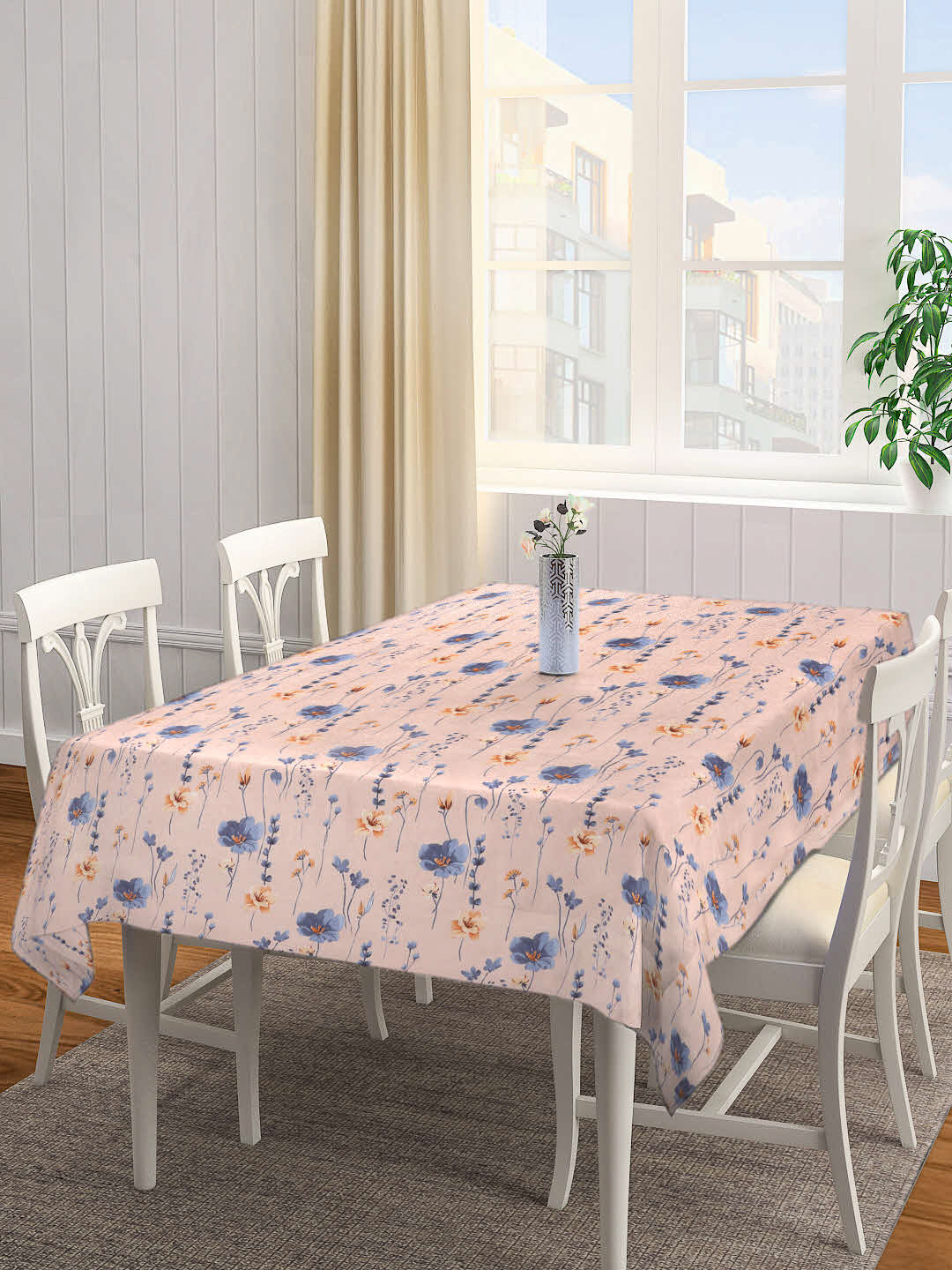 Arrabi Peach Floral Cotton Blend 6 SEATER Table Cover (180 x 130 cm)