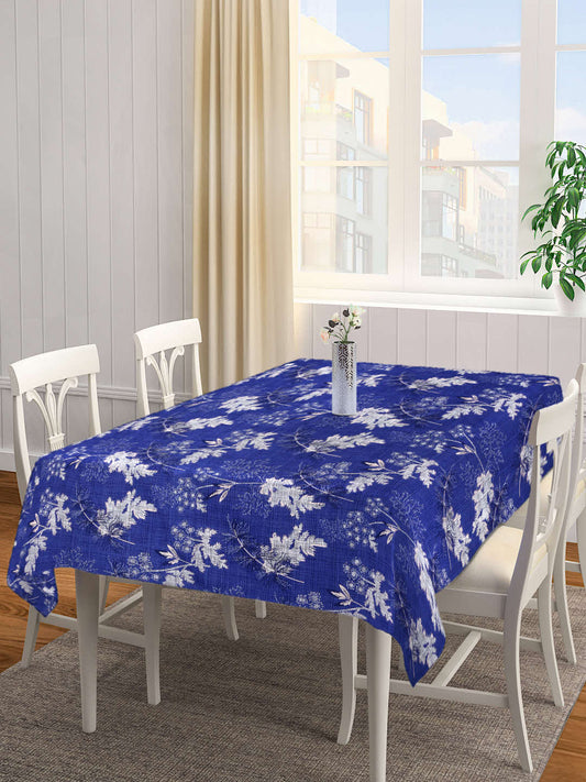 Arrabi Blue Leaf Cotton Blend 6 SEATER Table Cover (180 X 130 cm)